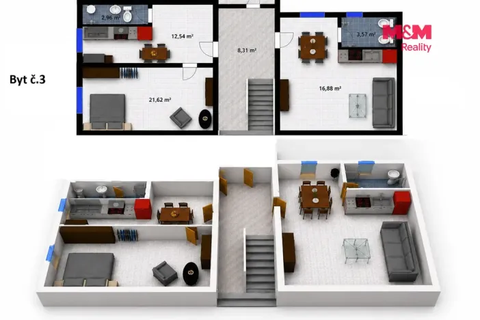 Pronájem bytu 2+kk, Velim, třída Krále Jiřího, 37 m2