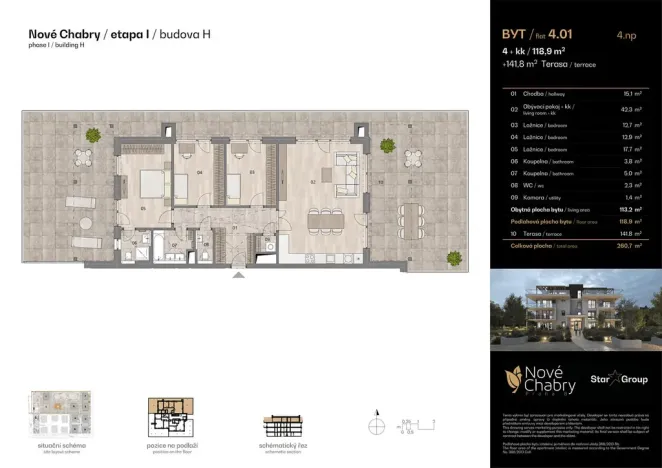Prodej bytu 4+kk, Praha - Dolní Chabry, Hrušovanské náměstí, 118 m2