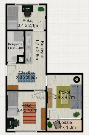 Prodej bytu 3+1, Kadaň, Školní, 56 m2