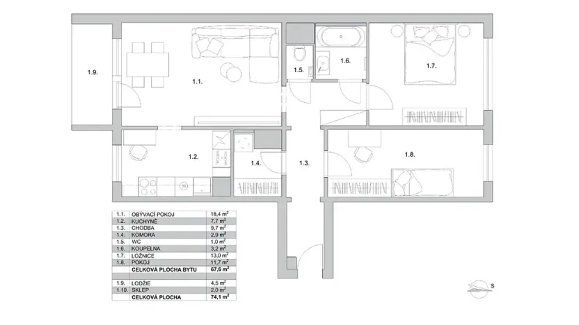 Prodej bytu 3+1, Praha - Chodov, Bachova, 74 m2