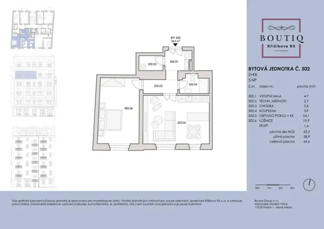 Prodej bytu 2+kk, Praha - Karlín, Křižíkova, 59 m2