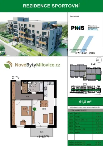 Prodej bytu 2+kk, Milovice, 56 m2