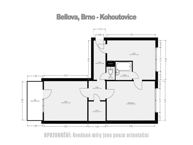 Pronájem bytu 2+1, Brno - Kohoutovice, Bellova, 58 m2