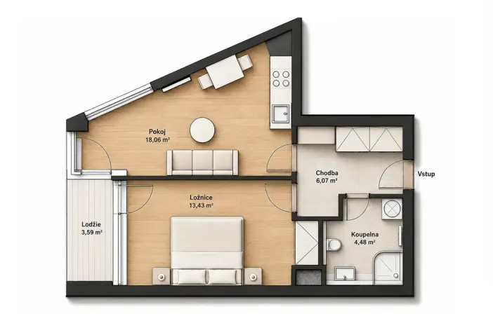 Pronájem bytu 2+kk, Brno, Kopečná, 42 m2