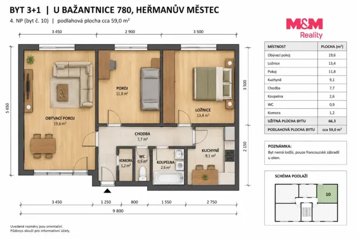 Pronájem bytu 3+1, Heřmanův Městec, U Bažantnice, 56 m2