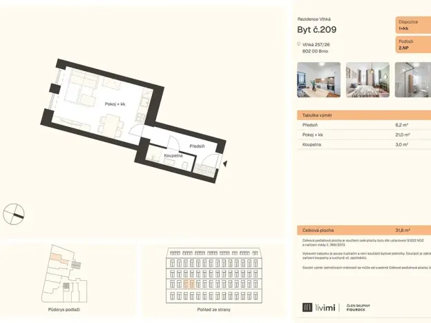 Pronájem bytu 1+kk, Brno, Vlhká, 31 m2