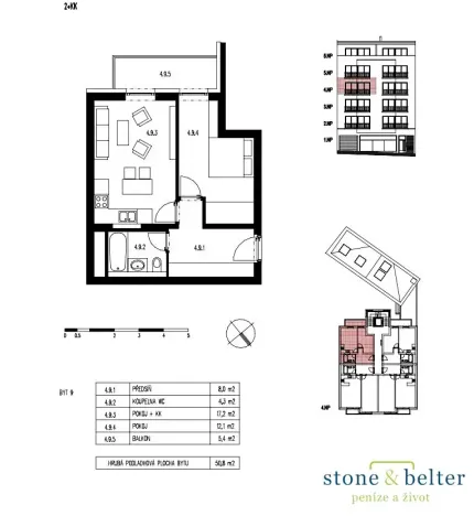 Pronájem bytu 2+kk, Praha - Nusle, U Pernštejnských, 47 m2