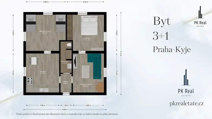 Prodej bytu 3+1, Praha - Kyje, Borečkova, 84 m2