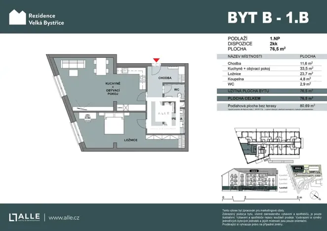 Prodej bytu 2+kk, Velká Bystřice, 77 m2