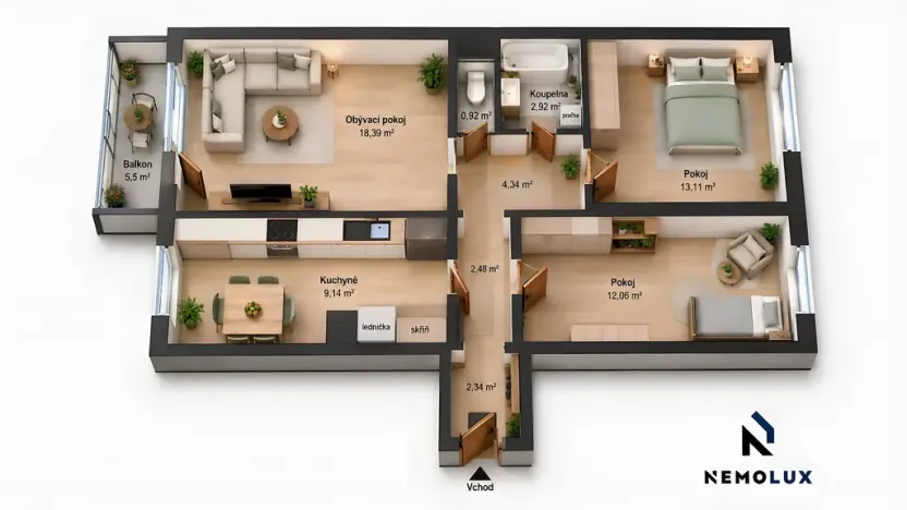 Prodej bytu 3+1, Praha - Chodov, Valentova, 69 m2