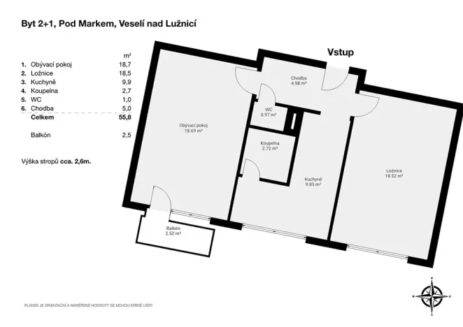 Pronájem bytu 2+1, Veselí nad Lužnicí, Pod Markem, 56 m2