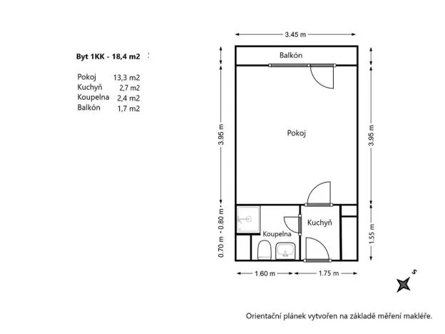 Pronájem bytu 1+kk, Brno, Jedovnická, 20 m2