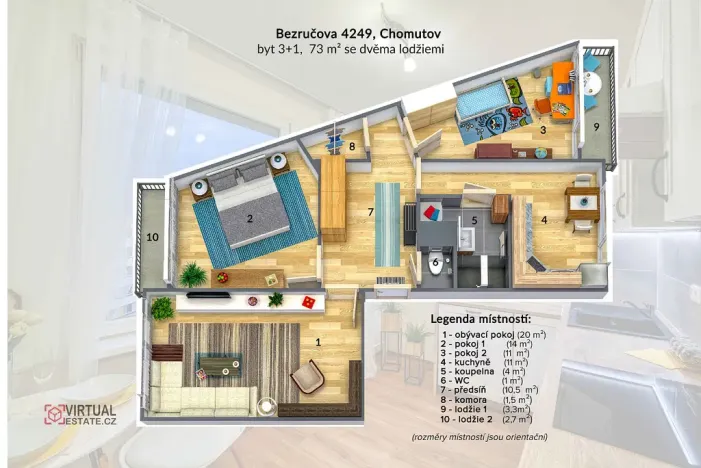 Pronájem bytu 3+1, Chomutov, Bezručova, 75 m2