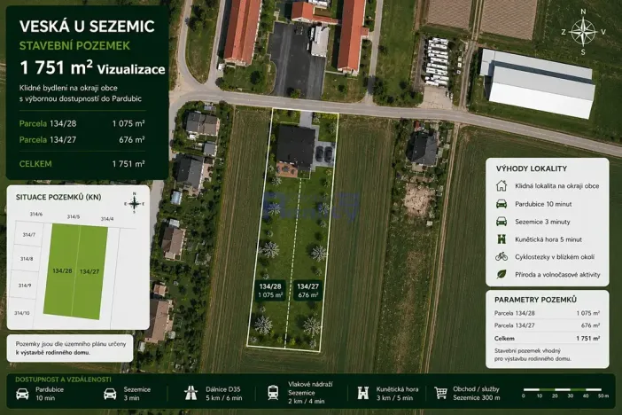 Prodej pozemku pro bydlení, Sezemice, 1751 m2