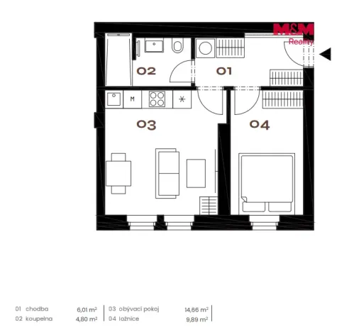 Prodej bytu 2+kk, Praha - Smíchov, Grafická, 37 m2