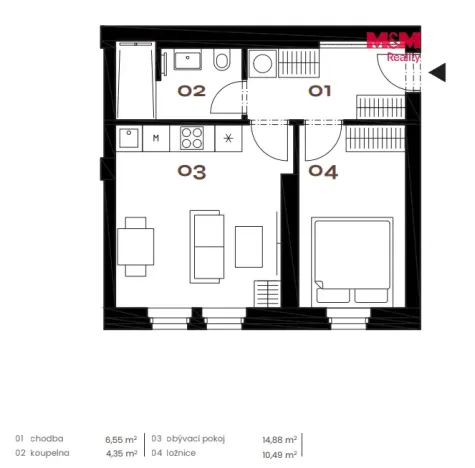 Prodej bytu 2+kk, Praha - Smíchov, Grafická, 38 m2
