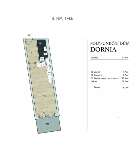 Pronájem bytu 1+kk, Brno, Dornych, 30 m2