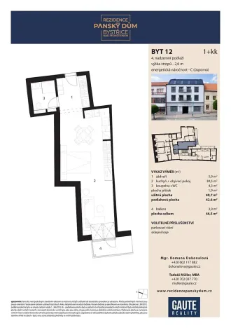 Pronájem bytu 1+kk, Bystřice nad Pernštejnem, Masarykovo náměstí, 43 m2