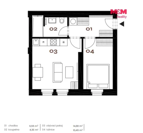 Prodej bytu 2+kk, Praha - Smíchov, Grafická, 38 m2
