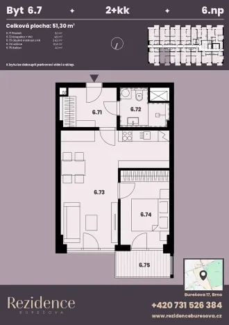 Prodej bytu 2+kk, Brno, Burešova, 51 m2