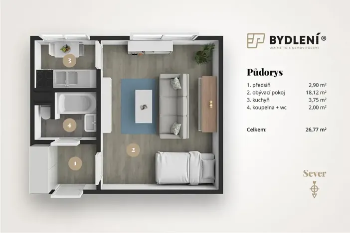 Prodej bytu 1+kk, Teplice, Hlávkova, 26 m2