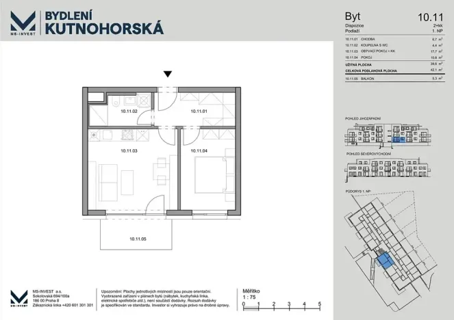 Prodej bytu 2+kk, Praha - Dolní Měcholupy, Kutnohorská, 42 m2