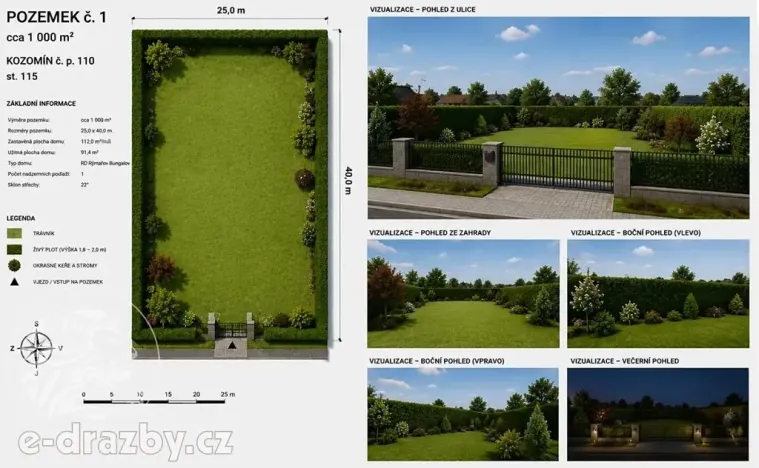 Dražba pozemku pro bydlení, Kozomín, 1000 m2