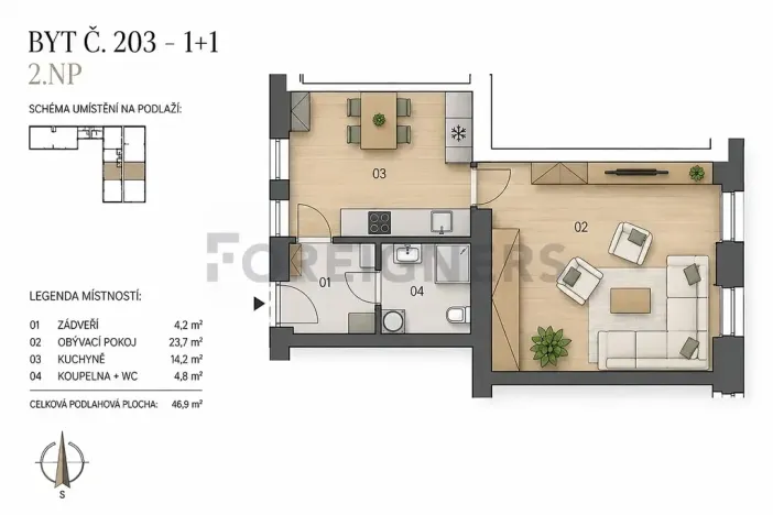 Pronájem bytu 1+1, Praha - Žižkov, Chlumova, 52 m2