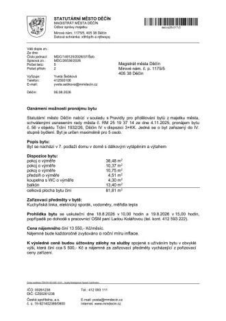 Pronájem bytu 3+kk, Děčín, Tržní, 81 m2
