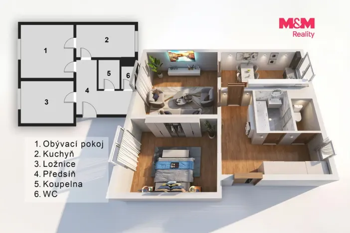 Prodej bytu 2+1, Kladno - Kročehlavy, Otevřená, 56 m2
