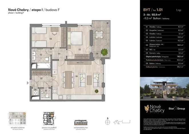 Prodej bytu 3+kk, Praha - Dolní Chabry, Podhorská, 83 m2