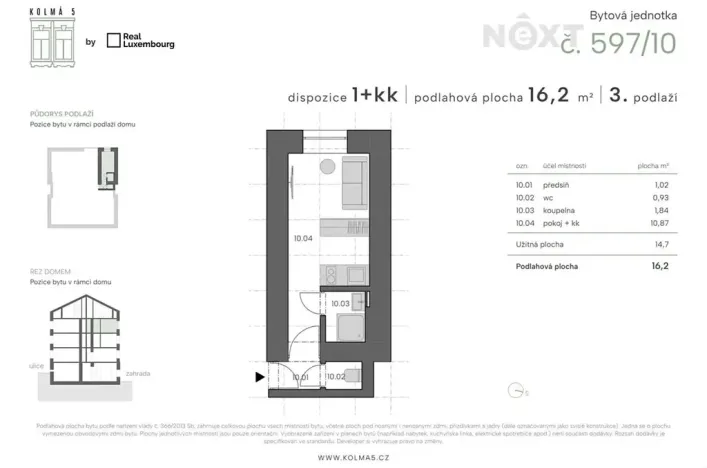 Prodej bytu 1+kk, Praha - Vysočany, Kolmá, 16 m2