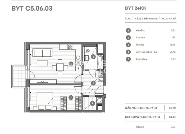 Pronájem bytu 2+kk, Praha - Vysočany, Stejnosměrná, 57 m2