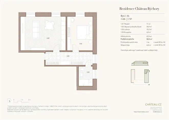Prodej bytu 2+kk, Býchory, 58 m2