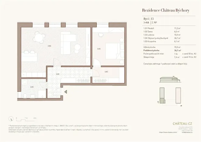 Prodej bytu 3+kk, Býchory, 76 m2