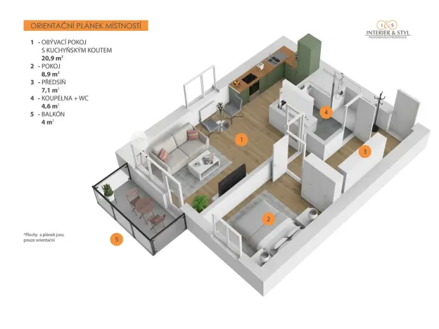 Pronájem bytu 2+kk, Praha, 45 m2