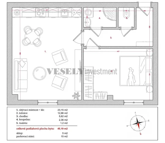 Prodej bytu 2+kk, Benešov, Rubešova, 45 m2
