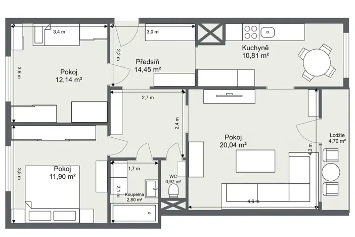 Prodej bytu 3+1, Ústí nad Labem, Anežky České, 73 m2