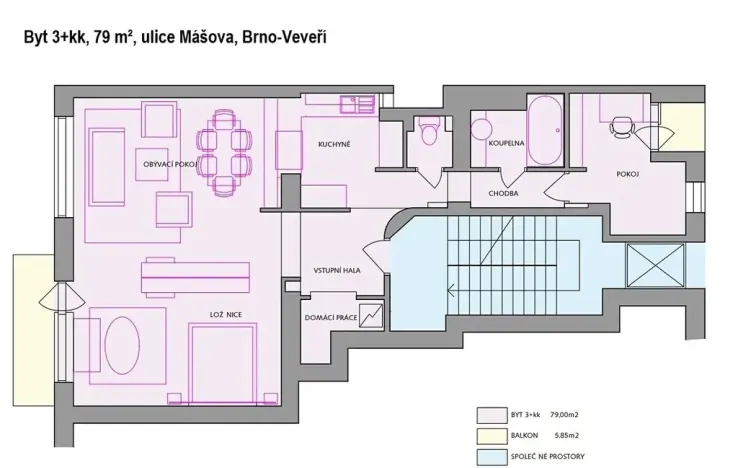 Pronájem bytu 3+kk, Brno, Mášova, 80 m2