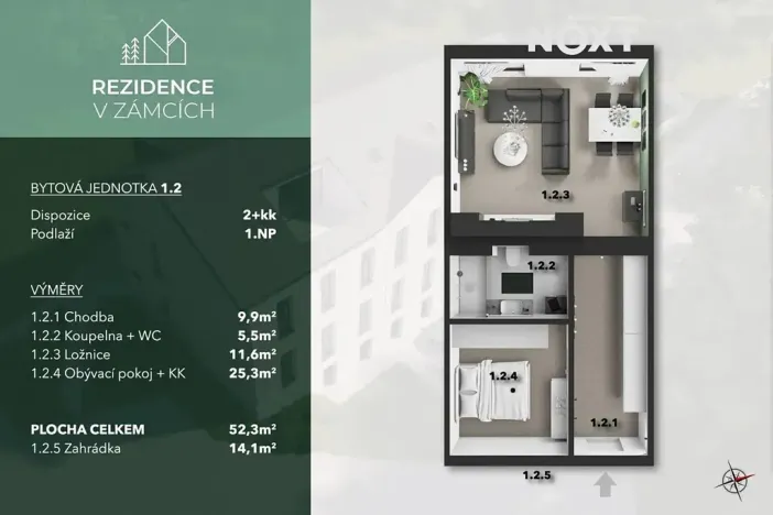 Prodej bytu 2+kk, Praha - Bohnice, V Zámcích, 53 m2
