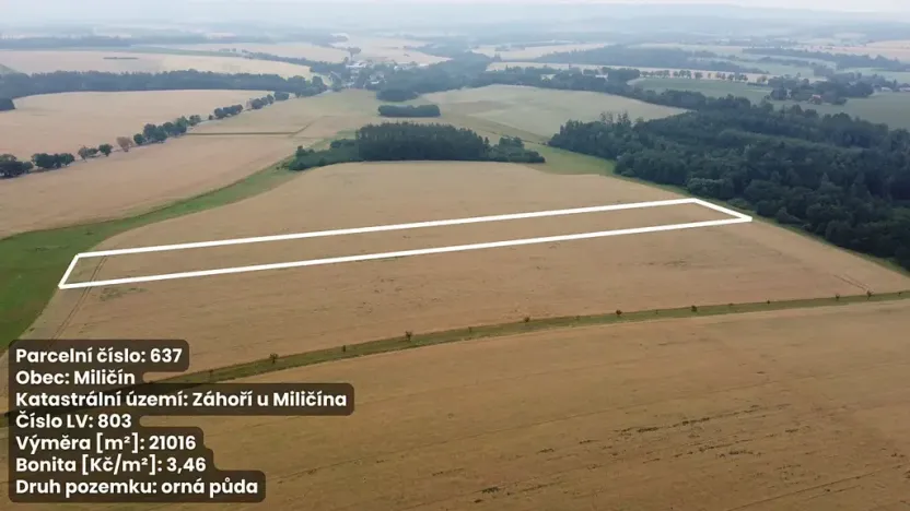 Prodej pole, Miličín, 92490 m2