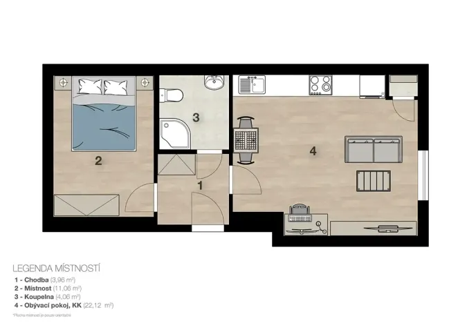 Pronájem bytu 1+kk, Brno, Vzhledná, 41 m2