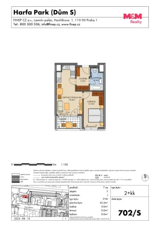 Pronájem bytu 2+kk, Praha - Vysočany, Pod Harfou, 42 m2