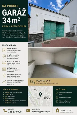 Pronájem garáže, Kolín, Kmochova, 34 m2