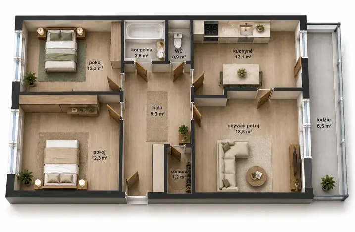 Prodej bytu 3+1, Praha - Modřany, Krouzova, 69 m2