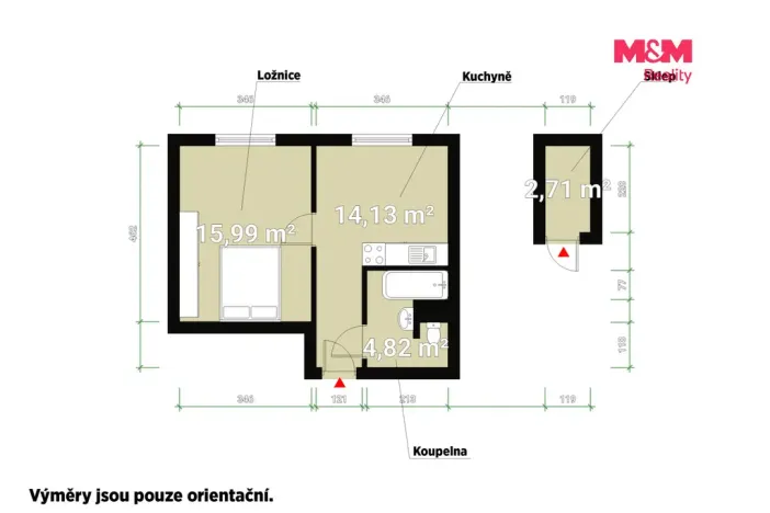 Pronájem bytu 1+1, Kaznějov, Školní, 36 m2