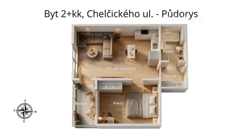Pronájem bytu 2+kk, České Budějovice, Chelčického, 50 m2