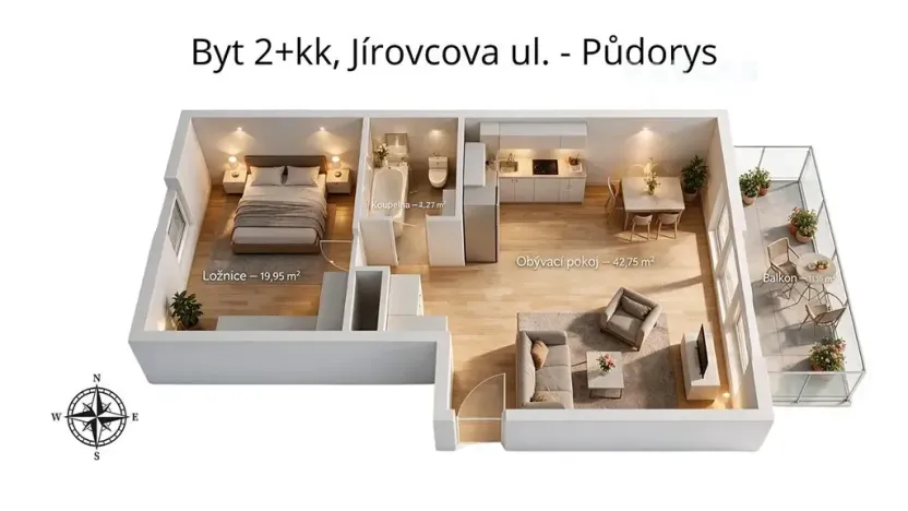 Prodej bytu 2+kk, České Budějovice, Jírovcova, 77 m2