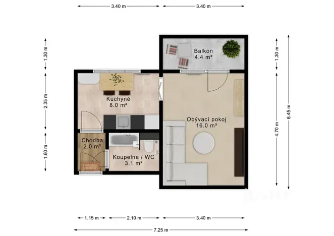 Prodej bytu 1+1, Bechyně, Písecká, 35 m2