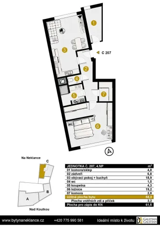 Prodej bytu 2+kk, Praha - Smíchov, Na Neklance, 62 m2
